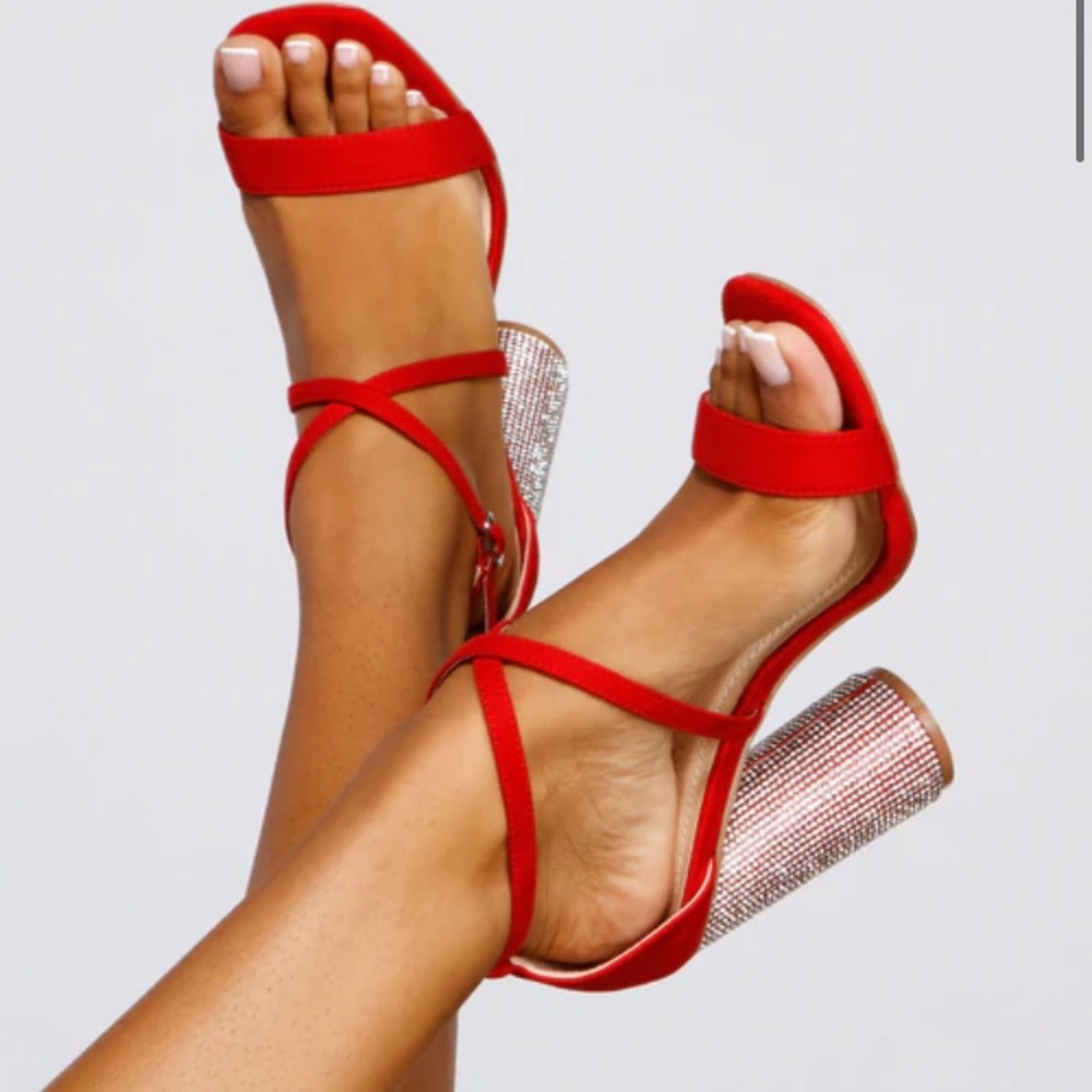 Red rhinestone heels